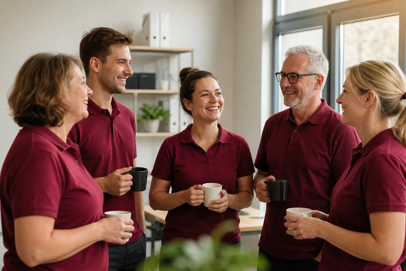 Symbolbild: Team von Alltagshelferinnen und Alltagshelfern bei der Morgenbesprechung