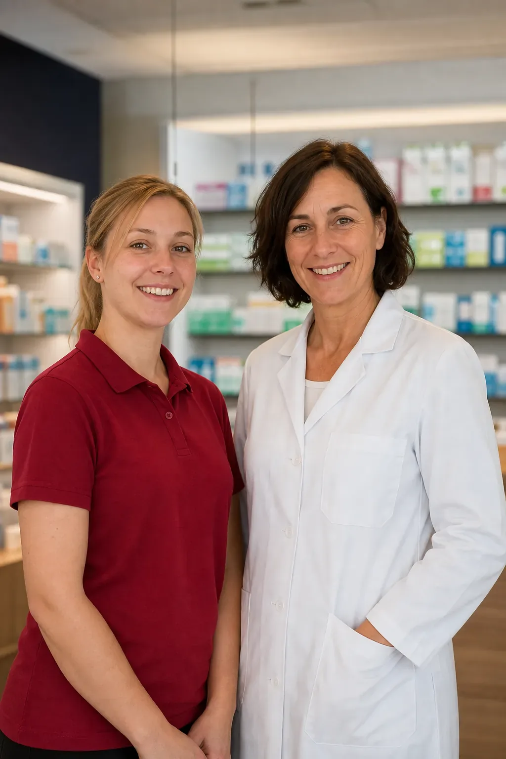 Symbolbild: Alltagshelferin und Apothekerin arbeiten zusammen